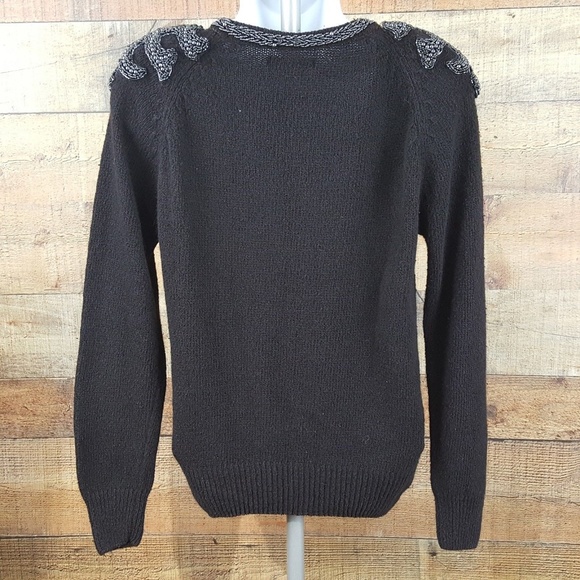 Jump In Sequin Sweater Top Women's Size L Black D89 - Picture 5 of 6